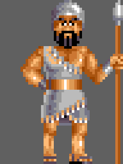 The doorman from the 1993 sprite data: a single standing frame, 48 by 64 pixels, spear in hand